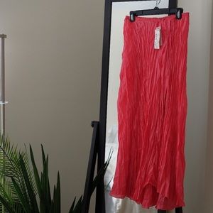 NWT Red Crinkle Silk Long Skirt